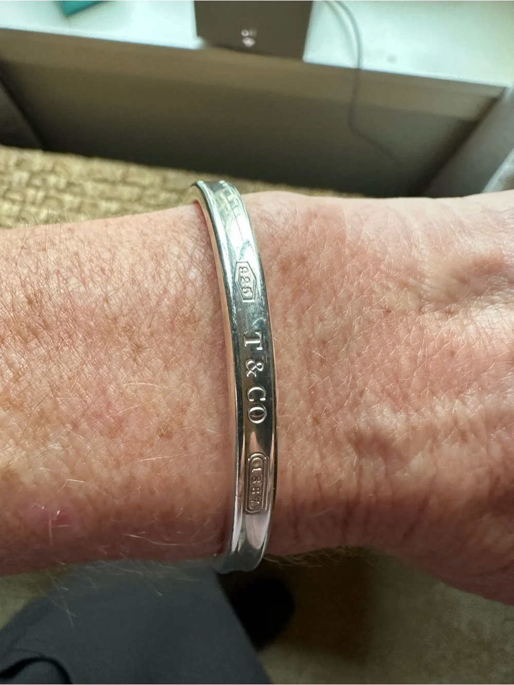 Tiffany & Co. Sterling Silver Open Cuff Bracelet - Blue Green Pouch